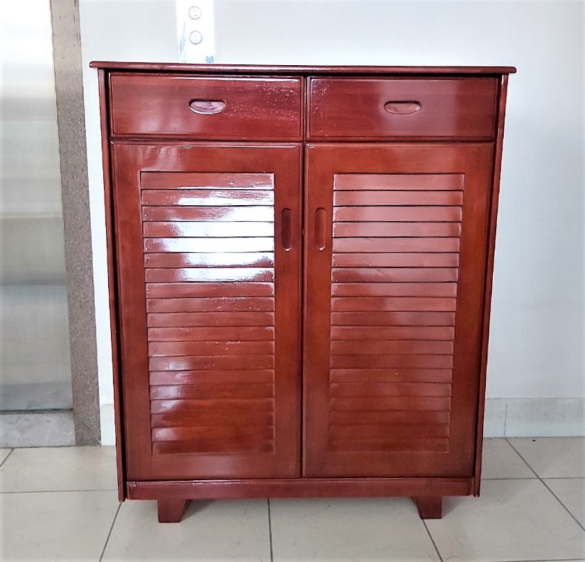 Tủ Giày Gỗ Ngang 94cm 2 Cánh Có Hộc, Tủ Trang Trí Gỗ Cao Su - Hàng VN Xuất Khẩu