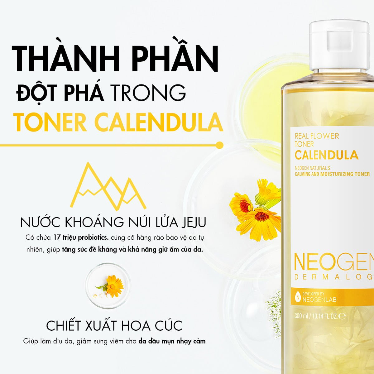 Nước Hoa Hồng Chiết Xuất Hoa Cúc Cấp Ẩm Dịu Da Cho Da Mụn Neogen Dermalogy Real Flower Calendula Toner 300ml