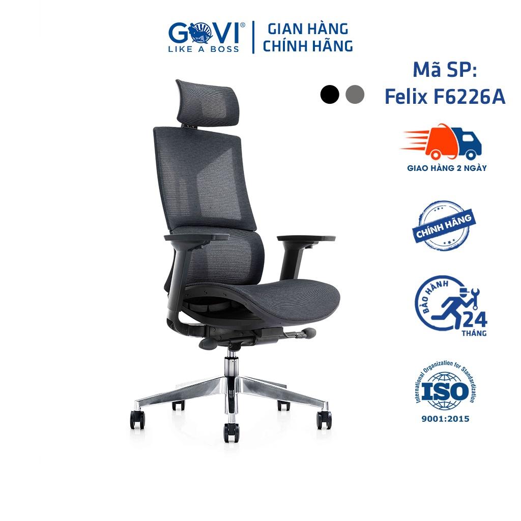 Ghế công thái học Ergonomic GOVI Felix F6226A - Tựa đầu điều chỉnh độ cao, tựa tay 3D nâng hạ, mâm ghế ngả 3 vị trí