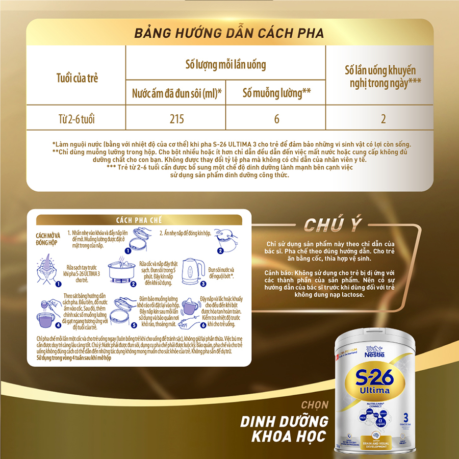 [Made in Switzerland] Sữa bột công thức S-26 ULTIMA 3 750G với hợp chất NUTRILEARN CONNECT giúp tăng tốc độ kết nối não bộ cho bé từ 2 - 6 tuổi