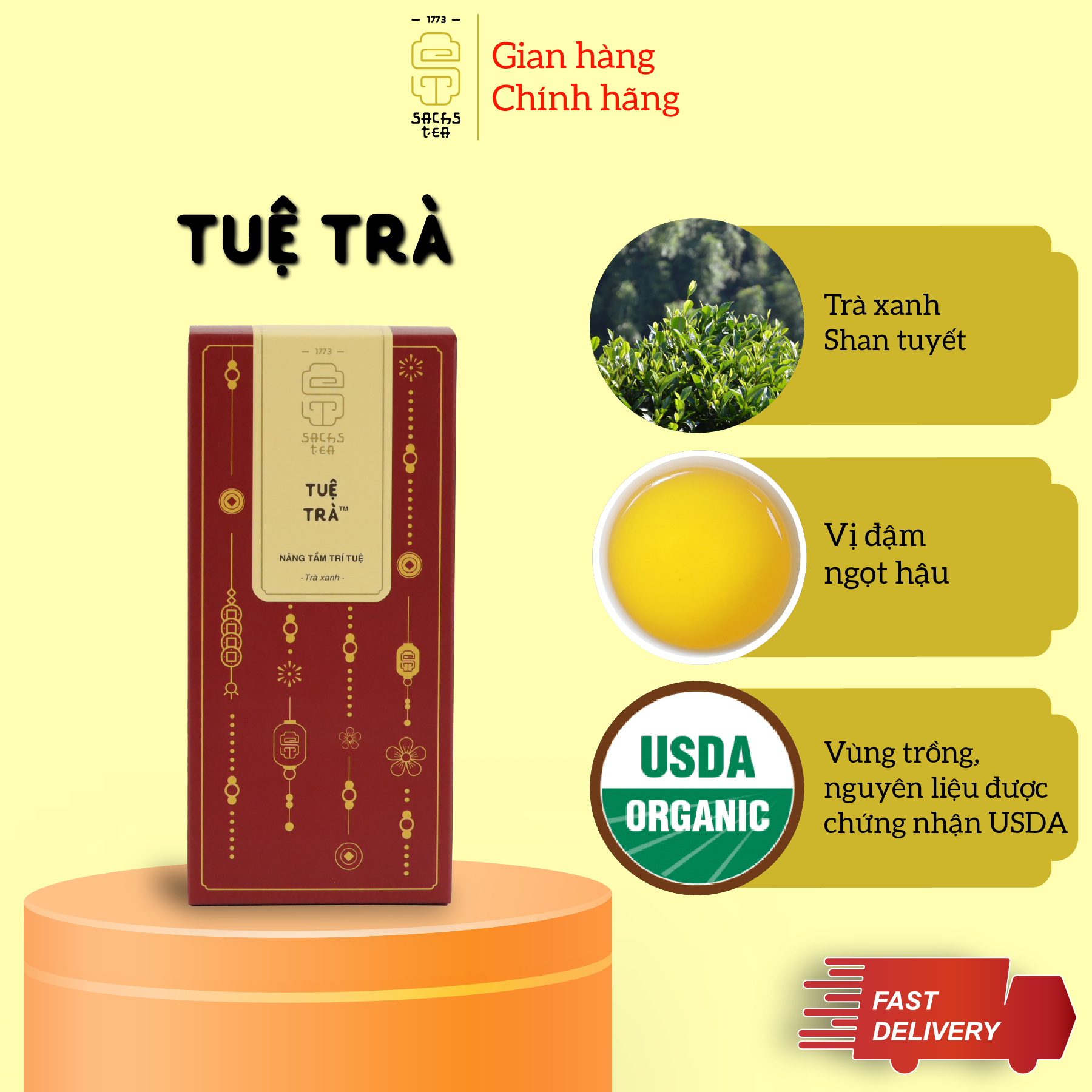 Hình ảnh Trà xanh Shan Tuyết SACHS TEA 1773 chè hữu cơ thái nguyên tuệ trà cao cấp 100g/hộp