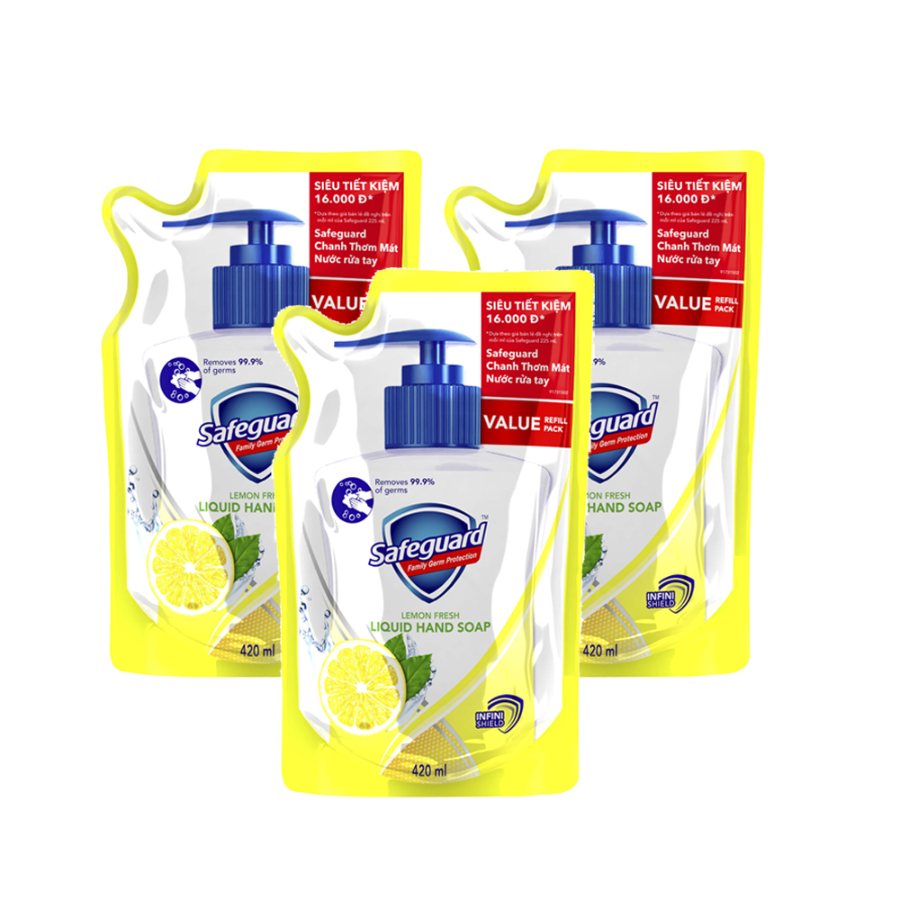 Combo 3 Túi Nước Rửa Tay SAFEGUARD Hương Chanh 420ml x3