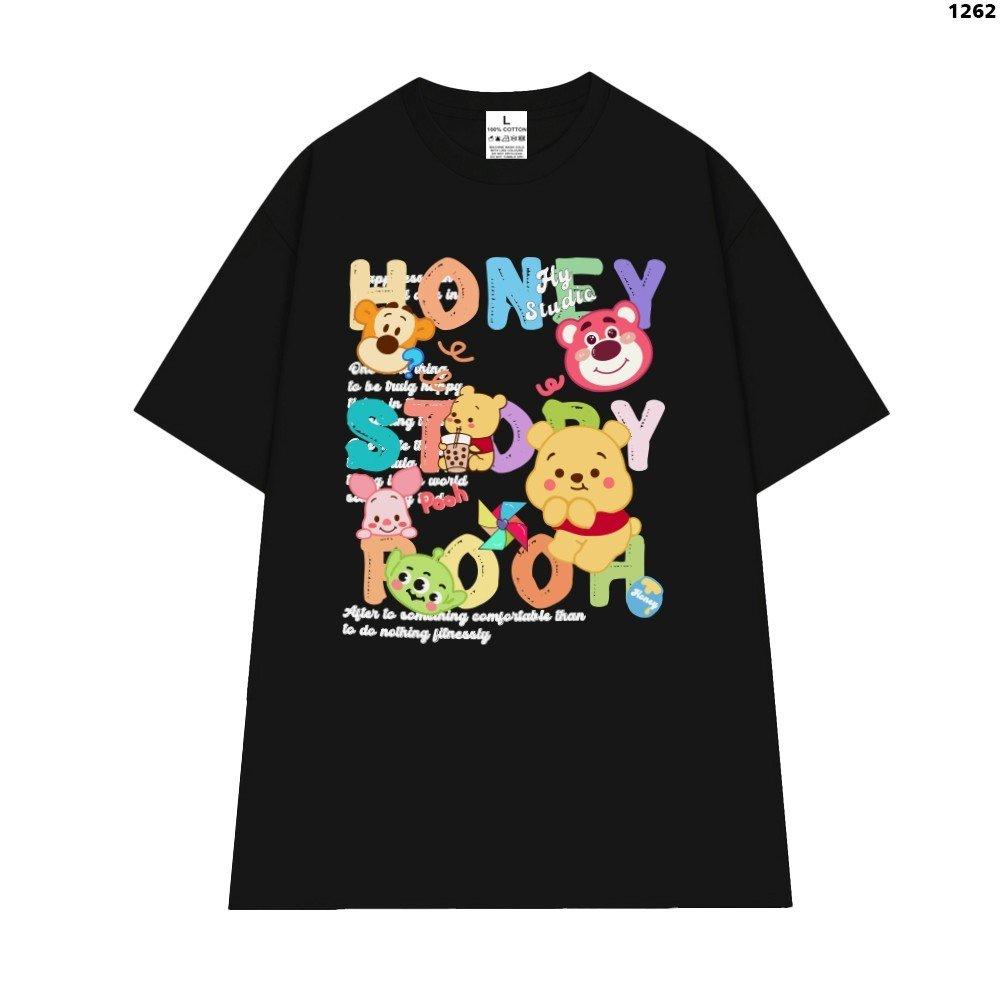 Cao cấp - Áo thun tay lỡ unisex nam nữ oversize in hình gấu dâu Lotso Honey Moon nhiều hoạt tiết dễ thương