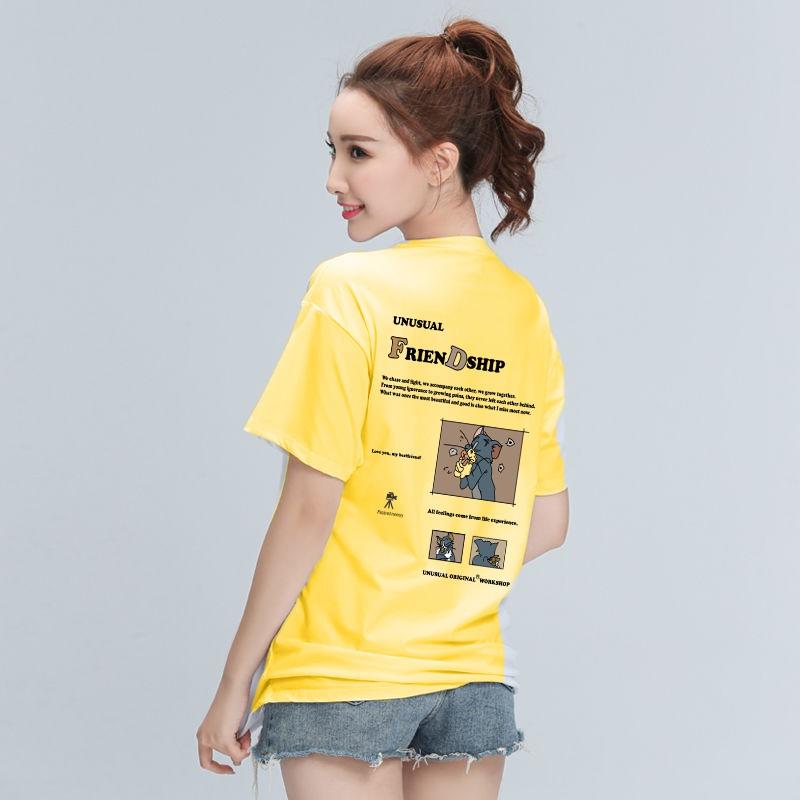 Áo thun nam nữ unisex tay lỡ phông form rộng teen cổ tròn oversize cotton giá rẻ basic đen trắng tee pull TOM&JERRY FRENDSHIP