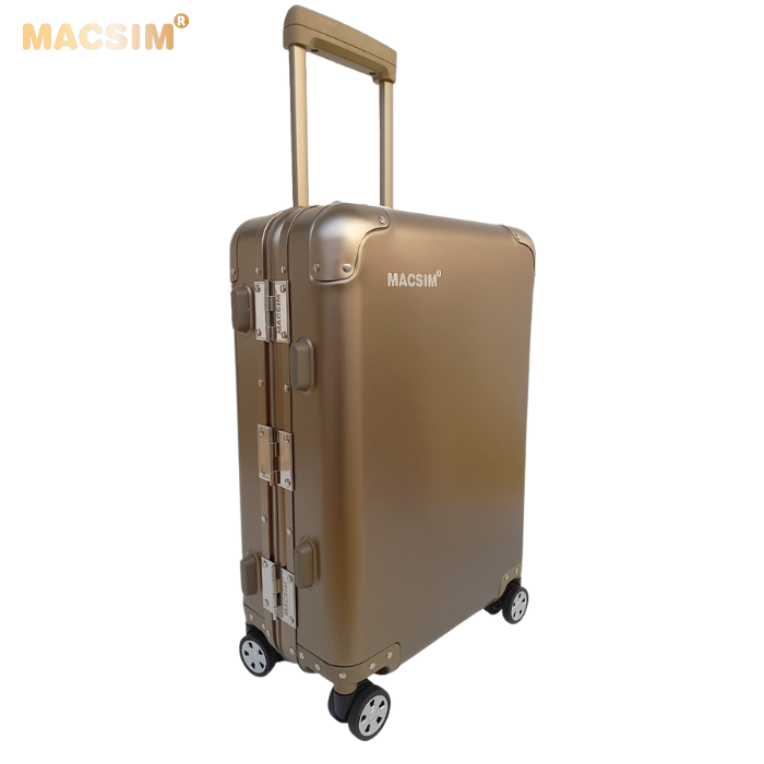 Vali du lịch thời trang cao cấp chất liệu hợp kim nhôm nguyên khối MS1318 Macsim màu ti-gold cỡ 28inches