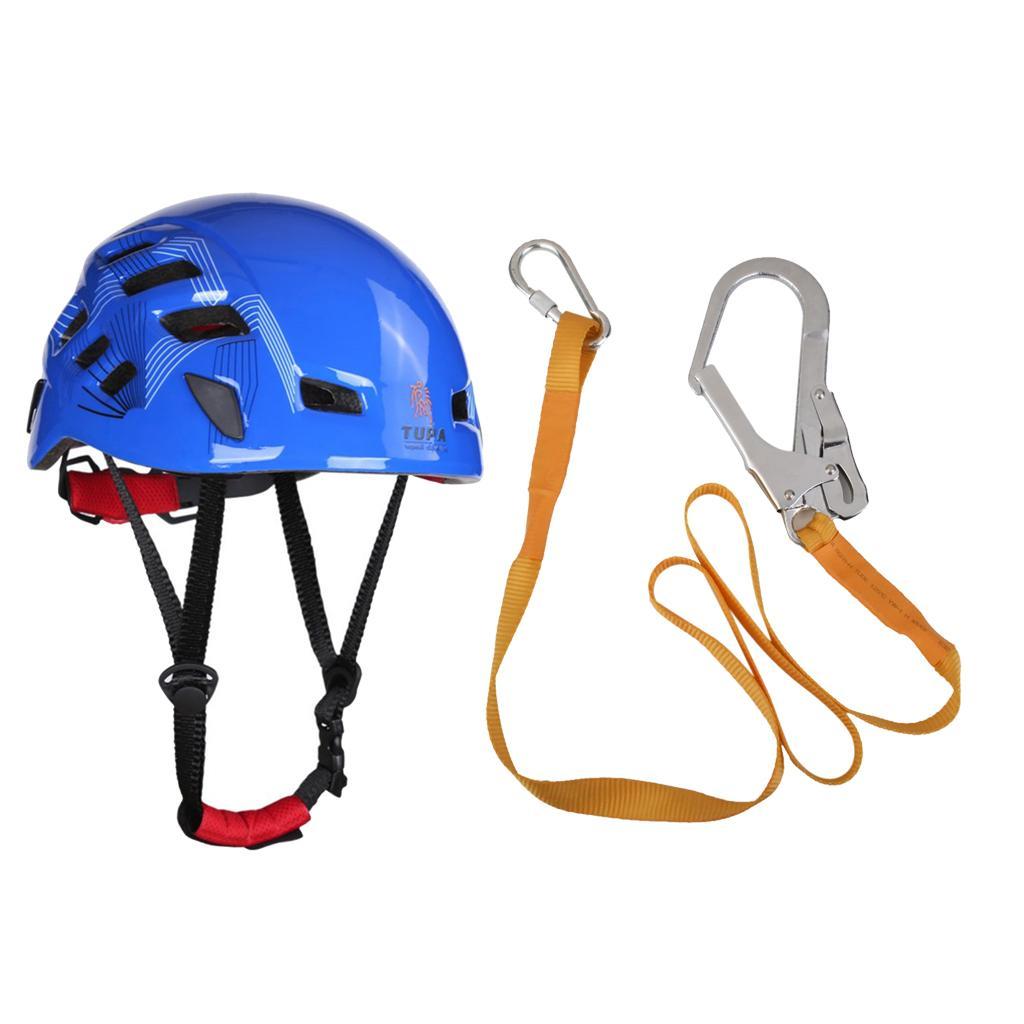 Outdoor Mountaineer Helmet + Rock Climbing Safety Harness Belt Lanyard with Carabiner Buckle