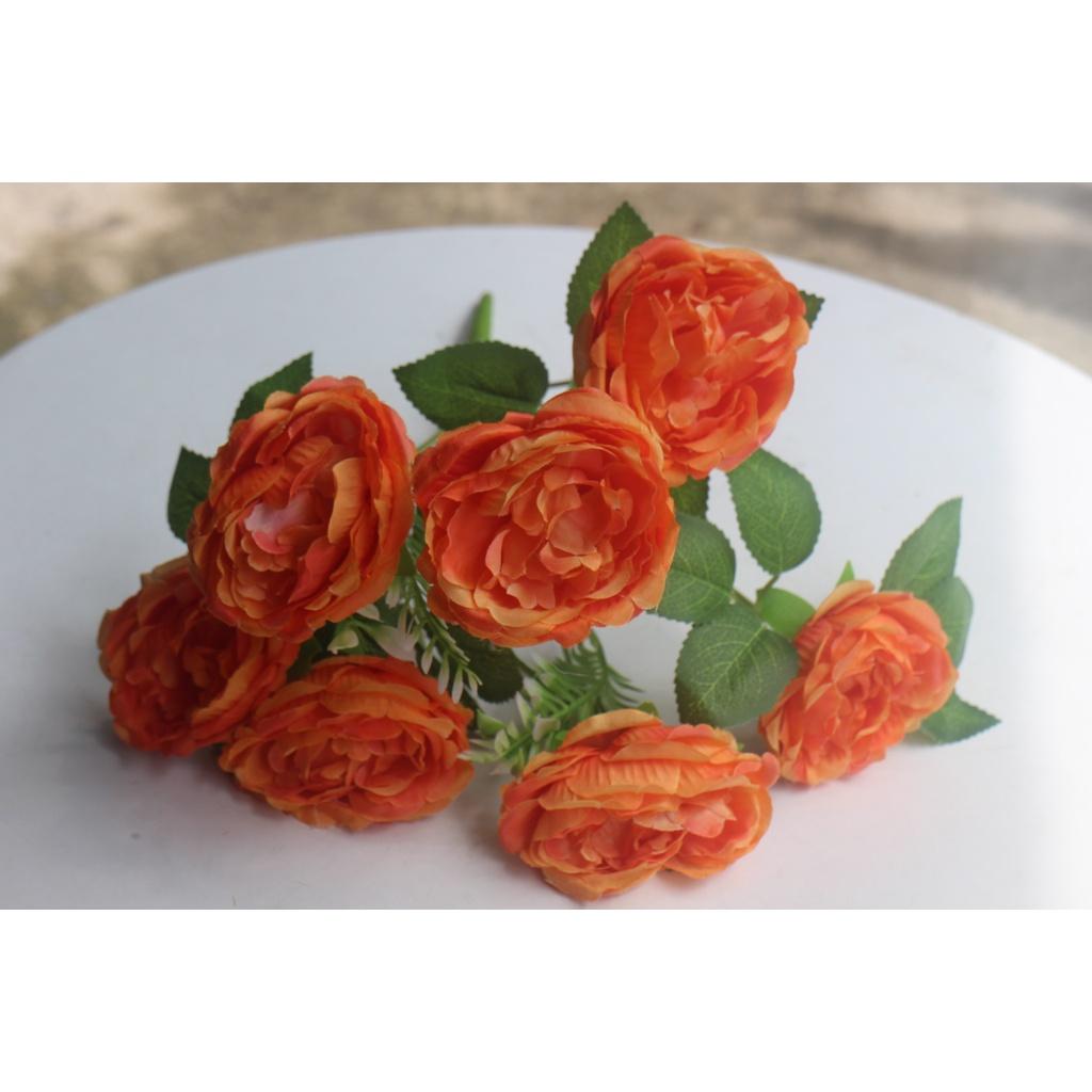 Chùm hoa trà mẫu đơn 7 bông trang trí nhà cửa đẹp nhẹ nhàng- Hoa lụa