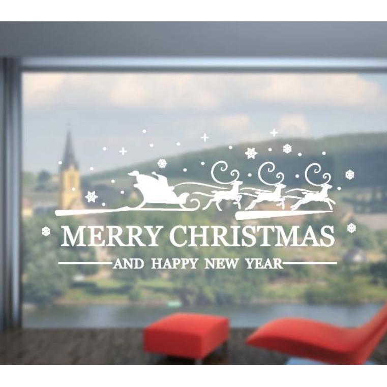 Decal trang trí noel hít tĩnh điện hai mặt không dơ kính Mẫu Đoàn Xe và Chữ