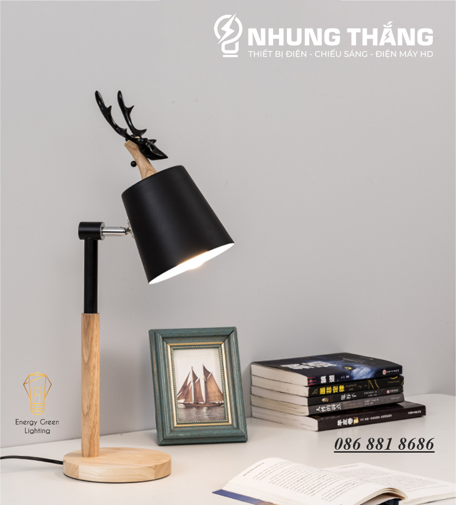 Đèn Bàn Sừng Hươu DB-3041 Kiểu Dáng Sang Trọng - 2 Màu Thanh Lịch - Đã Bao Gồm Bóng LED - Khớp Nối Đèn Thay Đổi Được Góc Chiếu