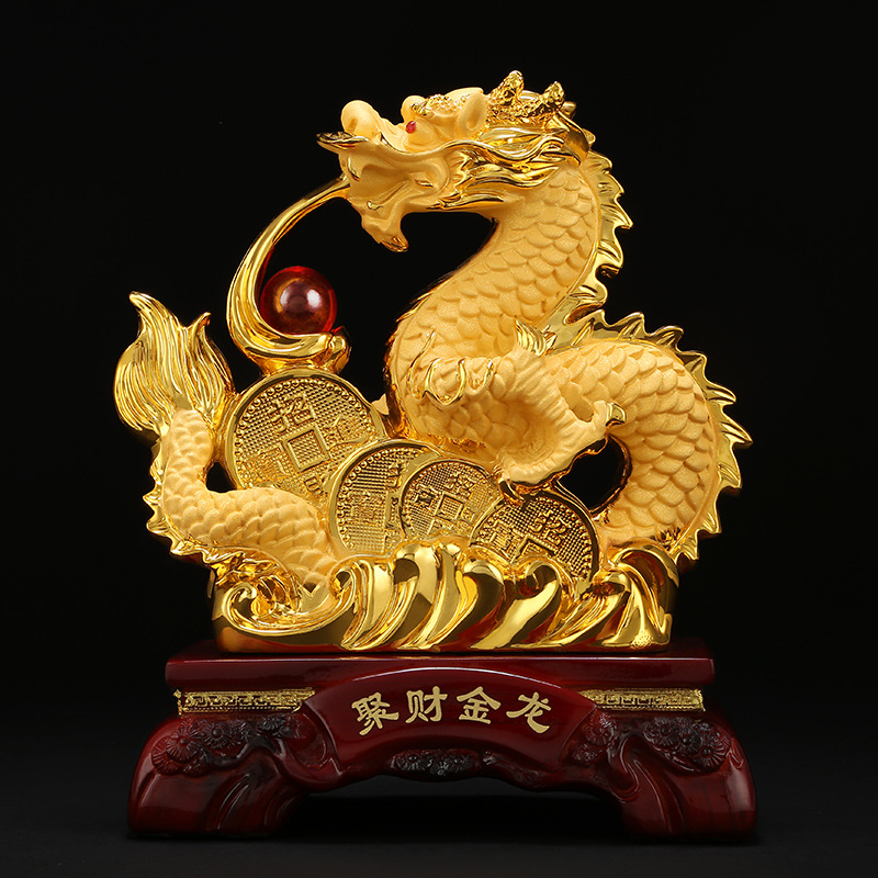 Tượng Rồng Vàng Phong Thủy Biểu Tượng Kim Long (giao hình ngẫu nhiên)