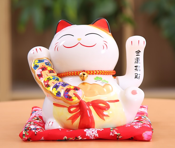 Mèo Thần Tài  Maneki Neko  vẫy tay chiêu tài lộc 16cm bằng gốm sứ - mẫu giao ngẫu nhiên