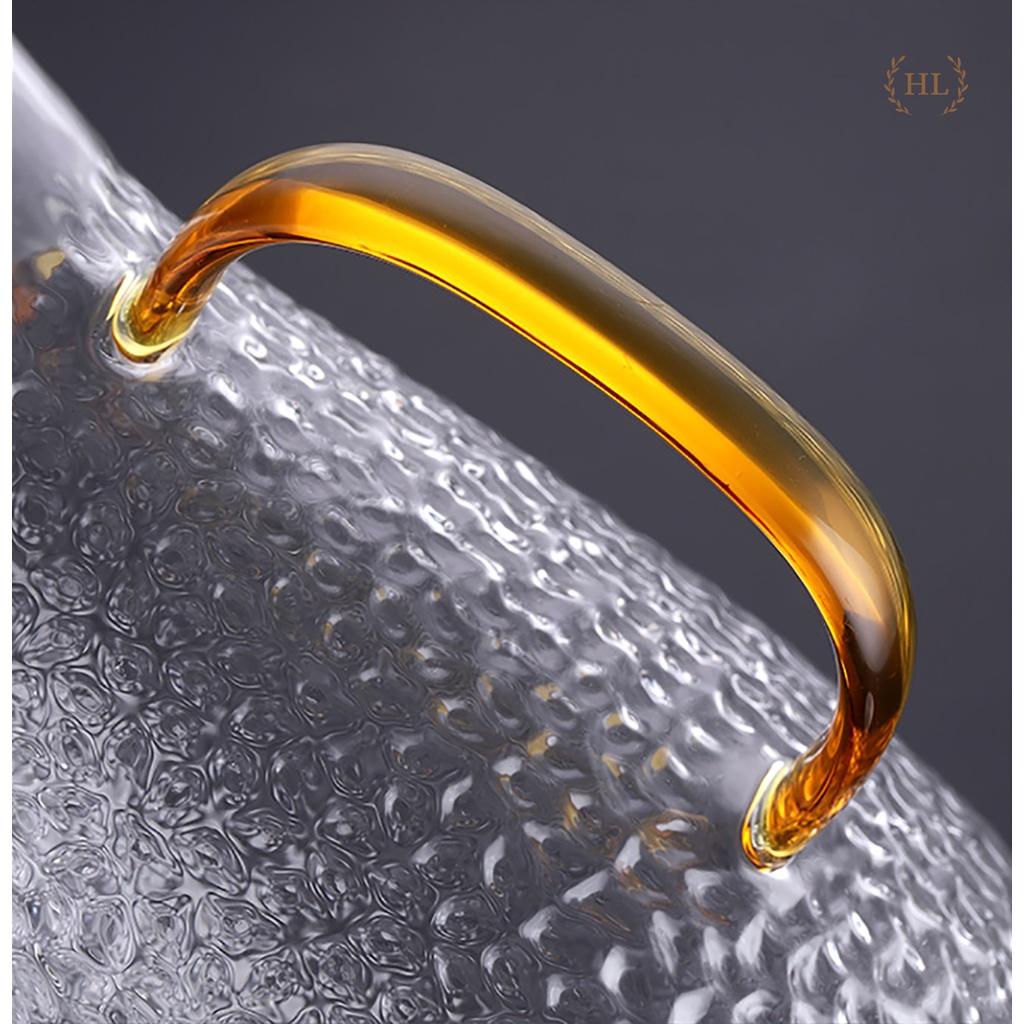 Bình thuỷ tinh chịu nhiệt sần quai vàng | Bộ bình cốc thủy tinh sần Borosilicate chịu nhiệt, chịu lực cao cấp 1.6L 1.8L
