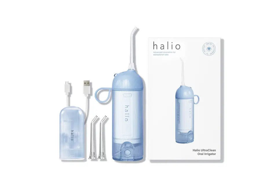 Combo Máy Tăm Nước Cầm Tay Halio UltraClean Blue Và Máy Rửa Mặt Halio Facial Cleansing & Massaging Grey Smoke