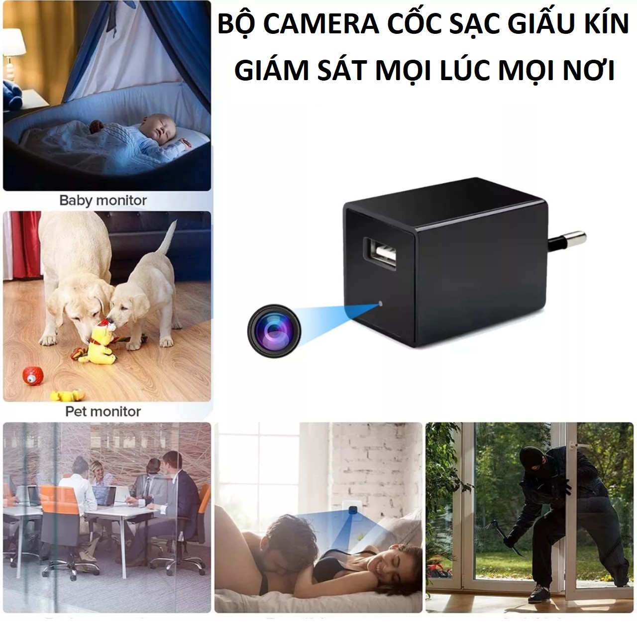 Camera cốc sạc mini quan sát giấu kín góc quay rộng 90 độ chất lượng hình ảnh HD 1080p 4K loại tốt