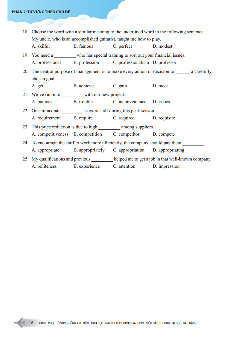 Sách Chinh Phục Từ Vựng Tiếng Anh Dùng Cho Học Sinh Thi THPT Quốc Gia Và Sinh Viên Các Trường Đại Học, Cao Đẳng