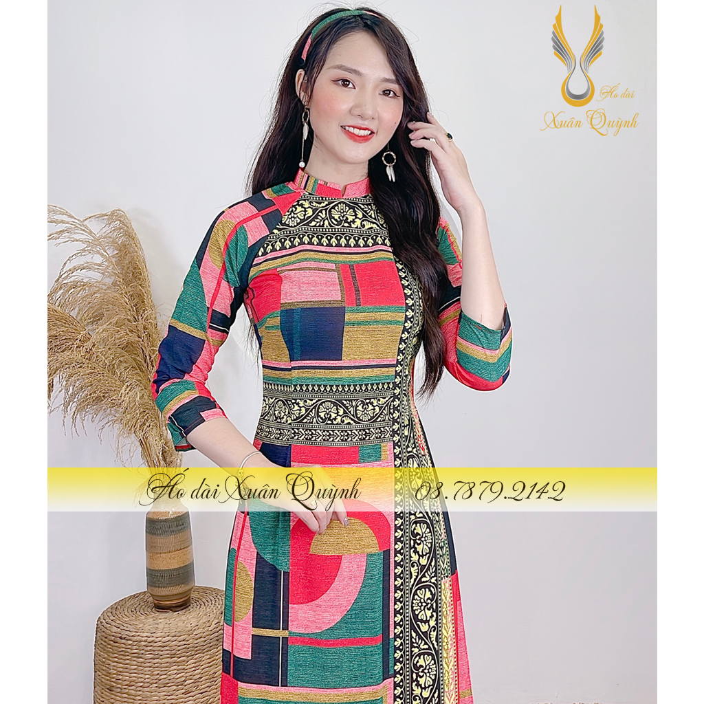 Siêu Phẩm Áo Dài Họa Tiết Thổ Cẩm Tôn Dáng, Thanh Lịch, Siêu Đẹp Lụa Habutai Cao Cấp K99 Hồng