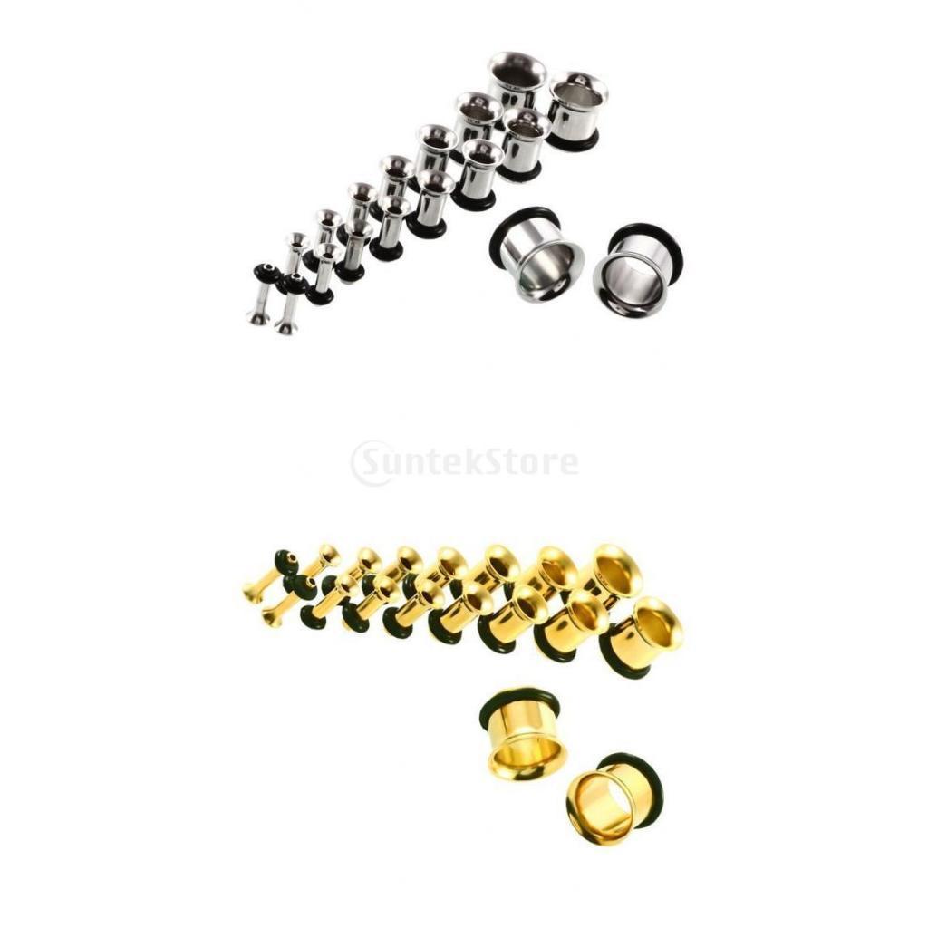 18 Pairs Stainless Steel Ear Gauges Stretching Tunnel Plugs 14g-00g