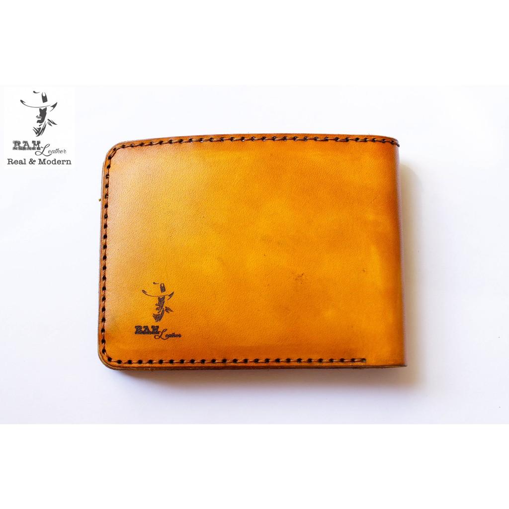 Ví nam da bò handmade bền chắc cao cấp da bò vegtan thảo mộc màu vàng khắc trống đồng RAM Leather