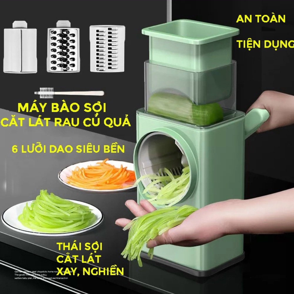 Nạo rau củ quả cầm tay nhiều chế độ thái lát bào cắt sợi kèm 3 lưỡi dao thép không gỉ, dụng cụ nhà bếp thông minh