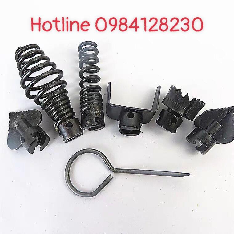 Bộ dụng cụ dây thông tắc dùng máy khoan gồm dây 16mm, 6 đầu thông và đầu kết nối máy khoan