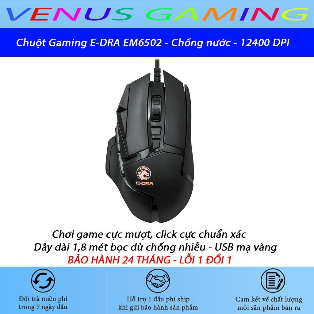 Chuột Gaming E-DRA EM6502 - Độ bền 50 triệu lượt bấm - Chống nước - 12400 DPI - LED RGB - Hàng Chính Hãng