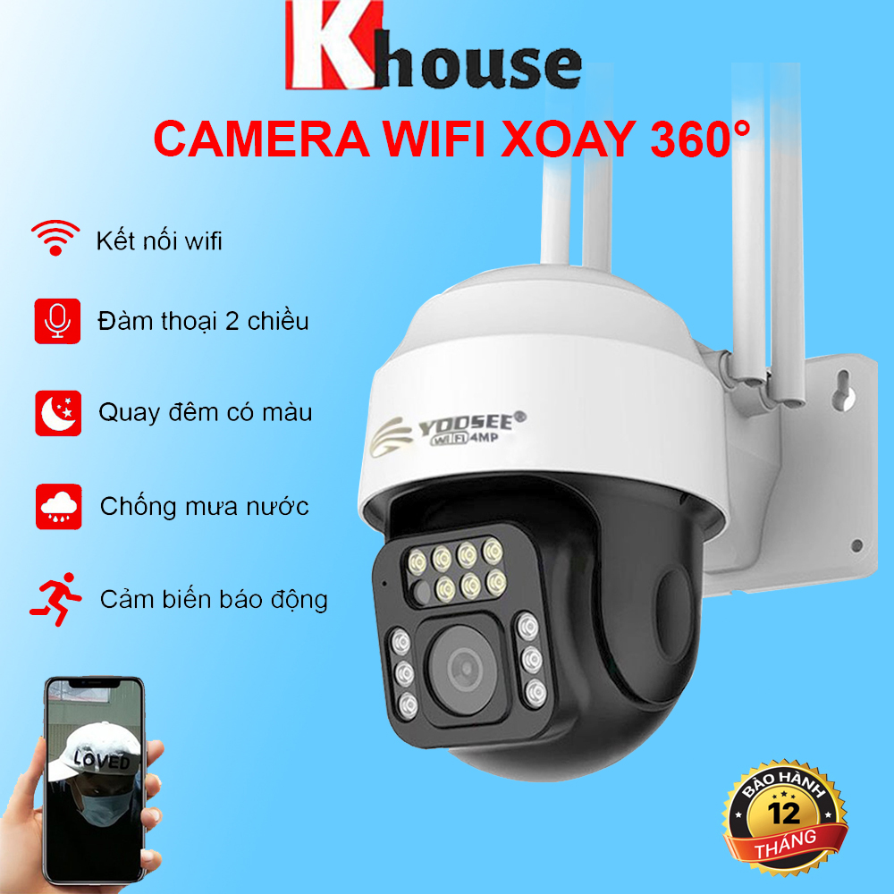 Camera Wifi Yoosee 4.0 Mpx Full HD, Dòng Ngoài Trời Xoay 360° 4 râu C12 Xem Đêm Có Màu-Đàm Thoại 2 Chiều-Phát Hiện Chuyển Động Chống Trộm-Hàng Nhập Khẩu