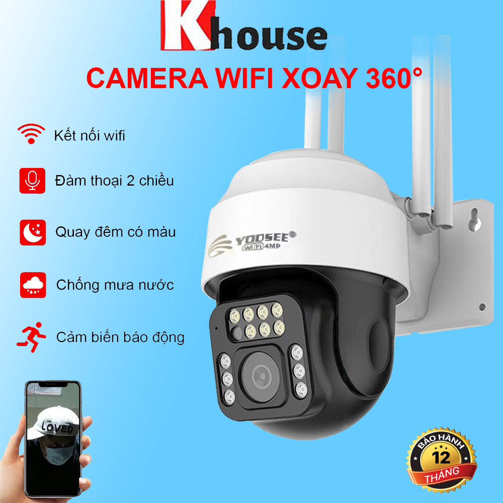 Camera Wifi Yoosee 4.0 Mpx Full HD, Dòng Ngoài Trời Xoay 360°,C12 Xem Đêm Có Màu-Đàm Thoại 2 Chiều-Phát Hiện Chuyển Động Chống Trộm-Hàng Nhập Khẩu