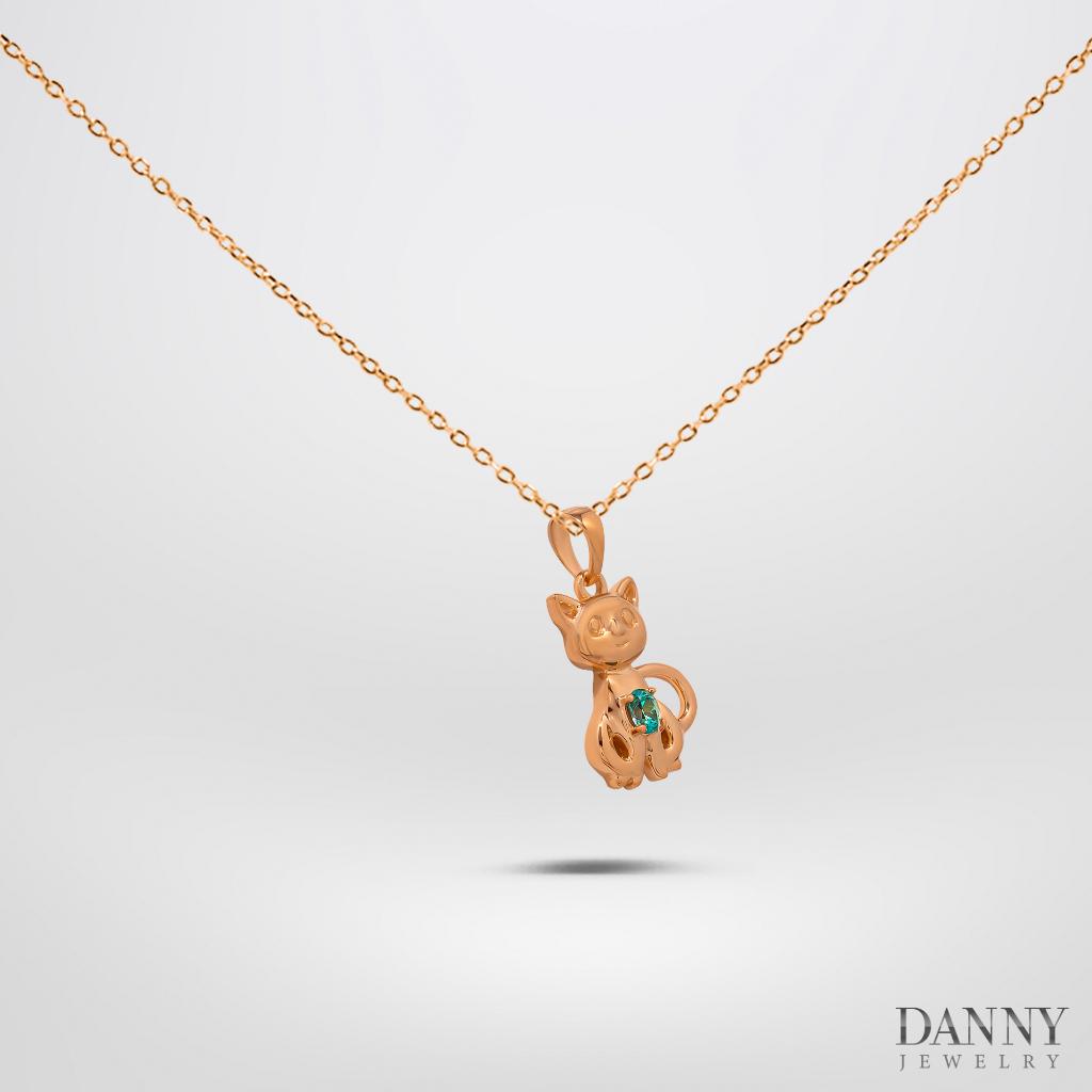 Mặt Dây Danny Jewelry Bạc 925 Xi Vàng Hồng Hình Con Mèo Đính Đá Zircon MD035