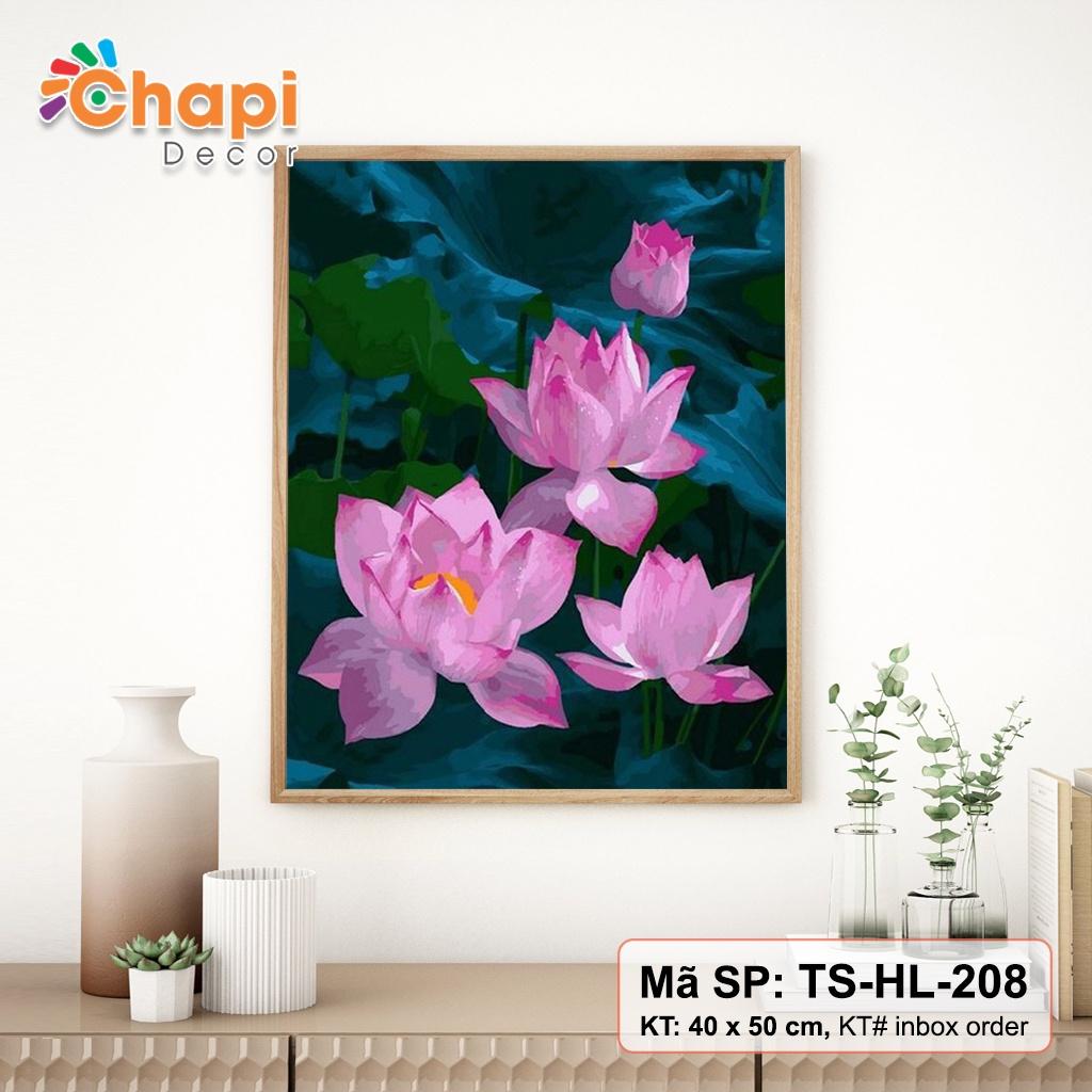 Tranh tô màu số hóa Chapi Hoa Sen KT 40x50 cm đã căng khung, Có dầu bóng