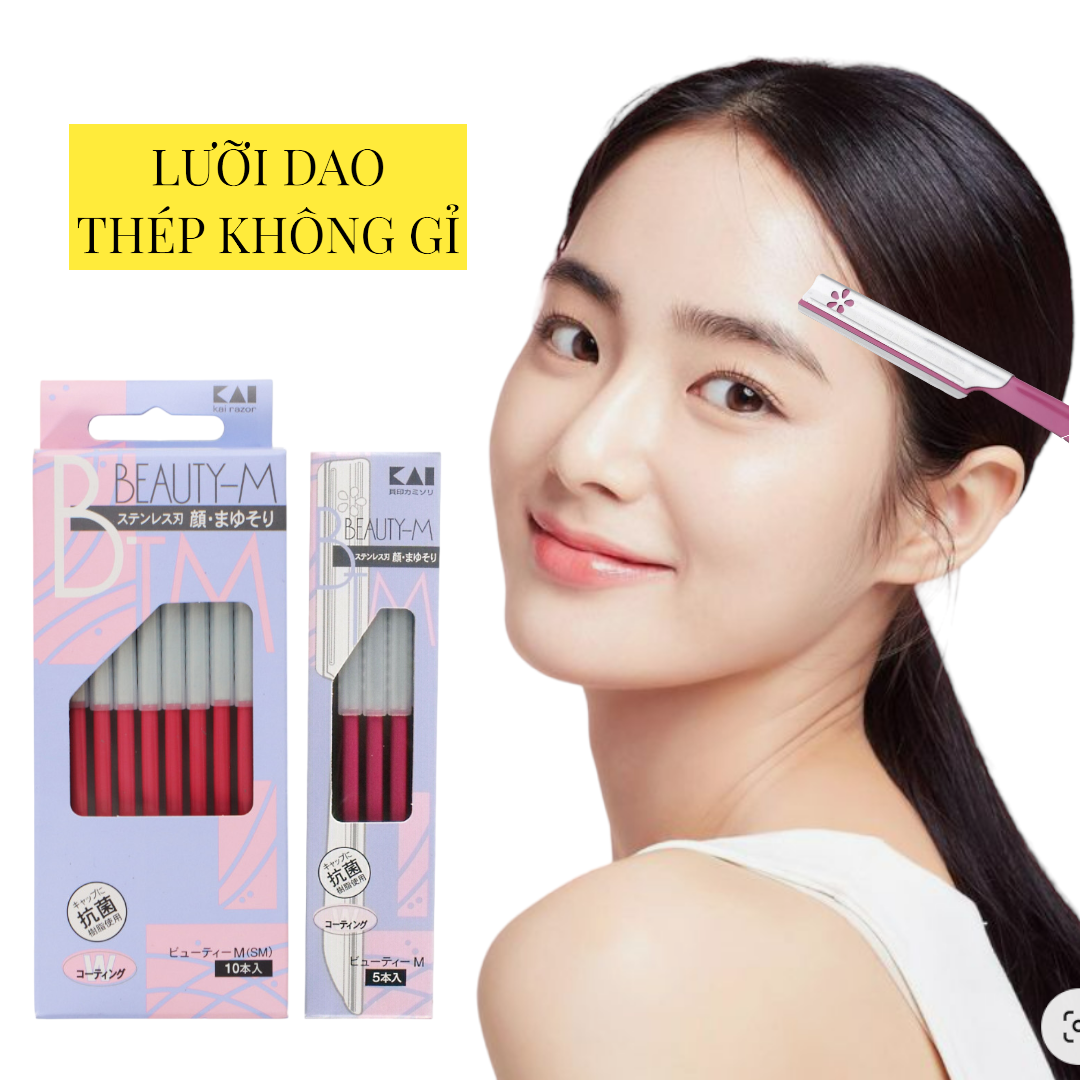 Dao Cạo Lông Mày Cán Dài Lưỡi Dao Thép không Gỉ Kai Beauty M-07422 (Combo Dao Cạo Và Set Mini )