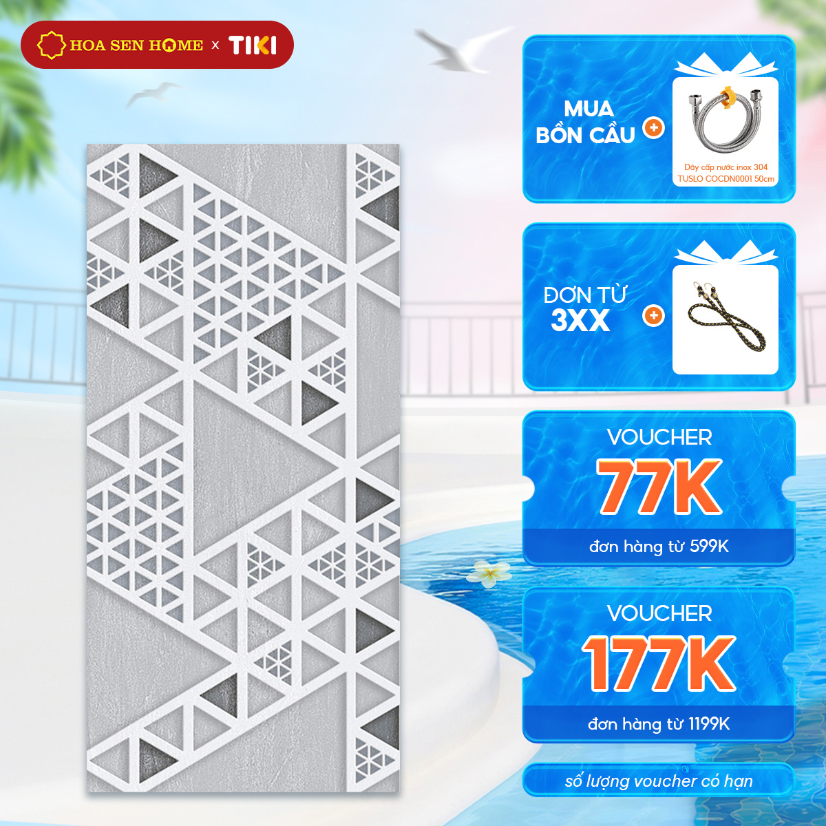 Gạch men ốp tường LUSTRA INCEF0300600013D1 màu xám trắng chủ đạo, hoa văn hình tam giác mạnh mẽ, độ hút ẩm thấp (&lt;0.5%), kích thước 300mmx600mm- Hàng chính hãng