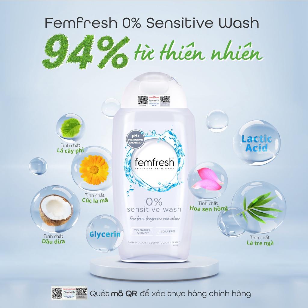 [COMBO] 2 Dung Dịch Vệ Sinh Femfresh 0% Sensitive Intimate Wash 250ml Cho Da Nhạy Cảm 250ml/chai