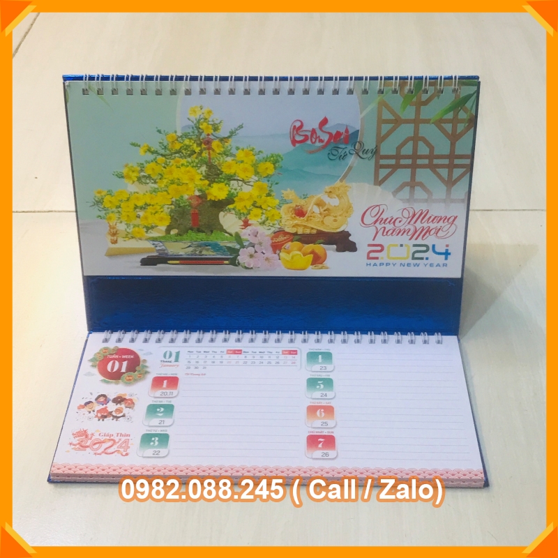 Lịch để bàn 2024 chữ M có dải note ghi chú ngày, tuần, đủ ngày âm dương