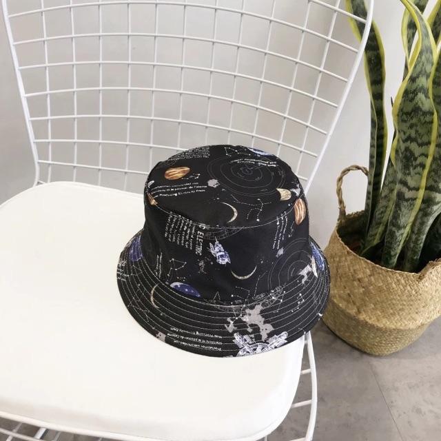 MŨ NÓN BUCKET ULZZANG ĐỘI 2 MẶT ĐEN - MẶT VŨ TRỤ hottrend - Camcamvintage