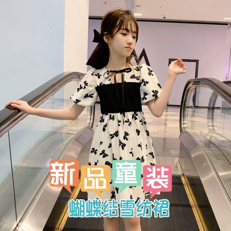 DONGSHOP HOT Cô gái ăn mặc mùa hè 2022 Trung Quốc Big Boy phiên bản Hàn Quốc bong bóng tay áo khâu chiffon bướm đầm