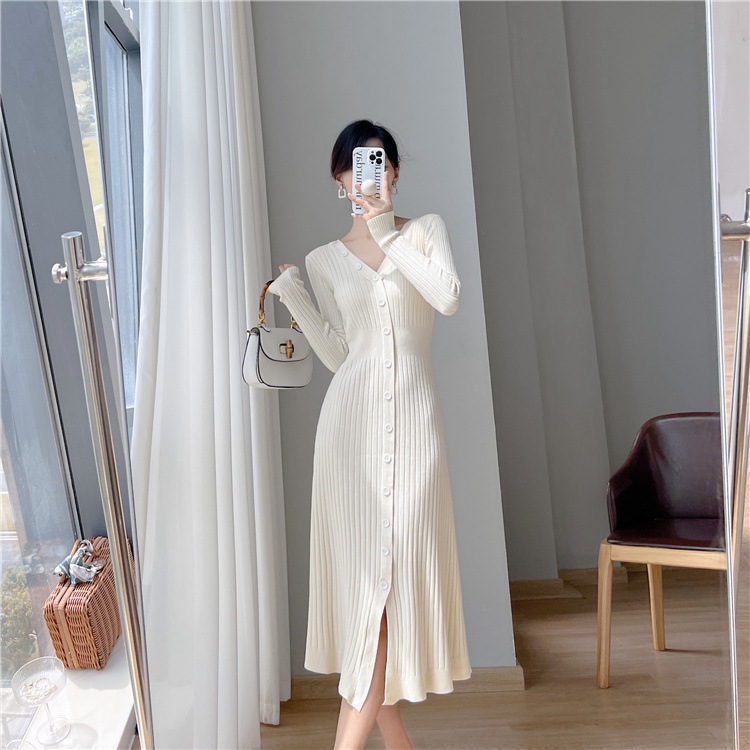 Váy Dài Dệt Kim Cổ Chữ V Thanh Lịch AL15 - Hàng Quảng Châu Cao Cấp