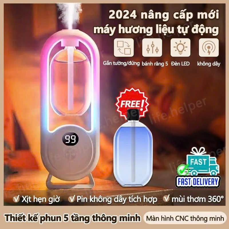 Bộ Máy Xịt Thơm Phòng Tự Động 5 Chế Độ (Gồm Máy &amp; 01 Lõi Tinh Dầu) Máy Khuyếch Tán Tinh Dầu Decor Phòng Ngủ