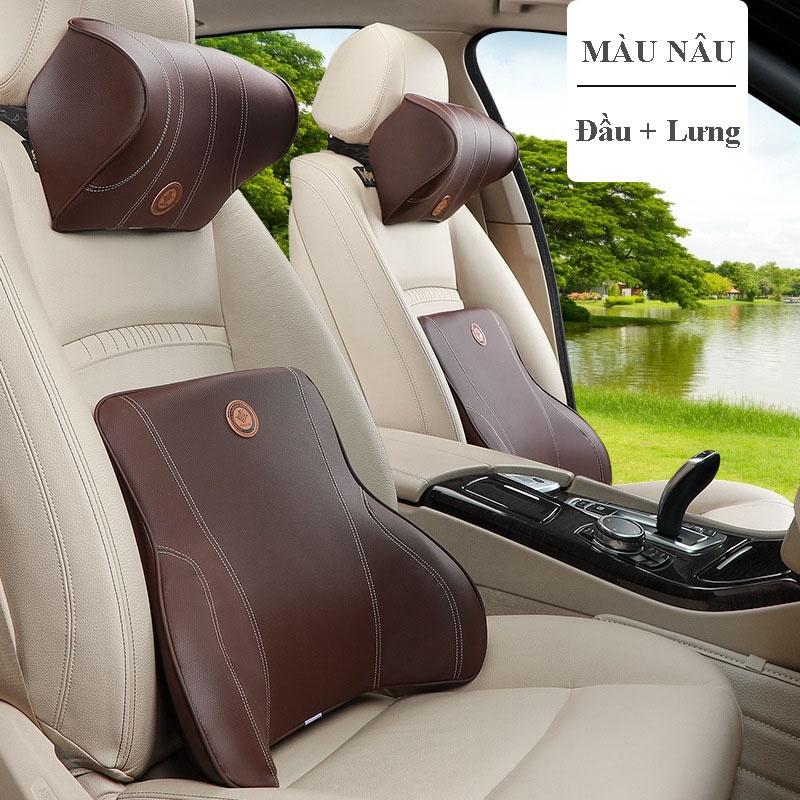 Bộ gối tựa lưng và tựa đầu ô tô cao su non cao cấp, thiết kế sang trọng, màu sắc trang nhã giúp giảm đau mỏi