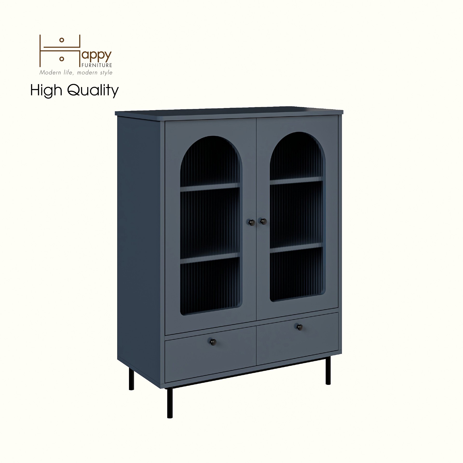 [Happy Home Furniture] SISEEL, Tủ lưu trữ cửa kính 2 cánh mở - chân sắt, 83cm x 40cm x 110cm ( DxRxC), TCM_183