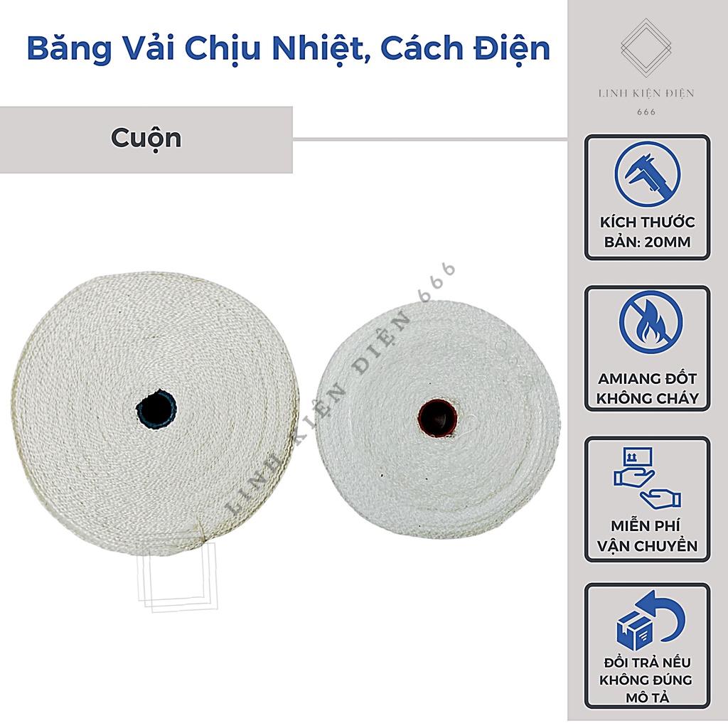 Băng Vải Chịu Nhiệt Thủy Tinh Amiang Cách Điện Quấn Biến Áp Quấn Motor (Cuộn 30 Mét)