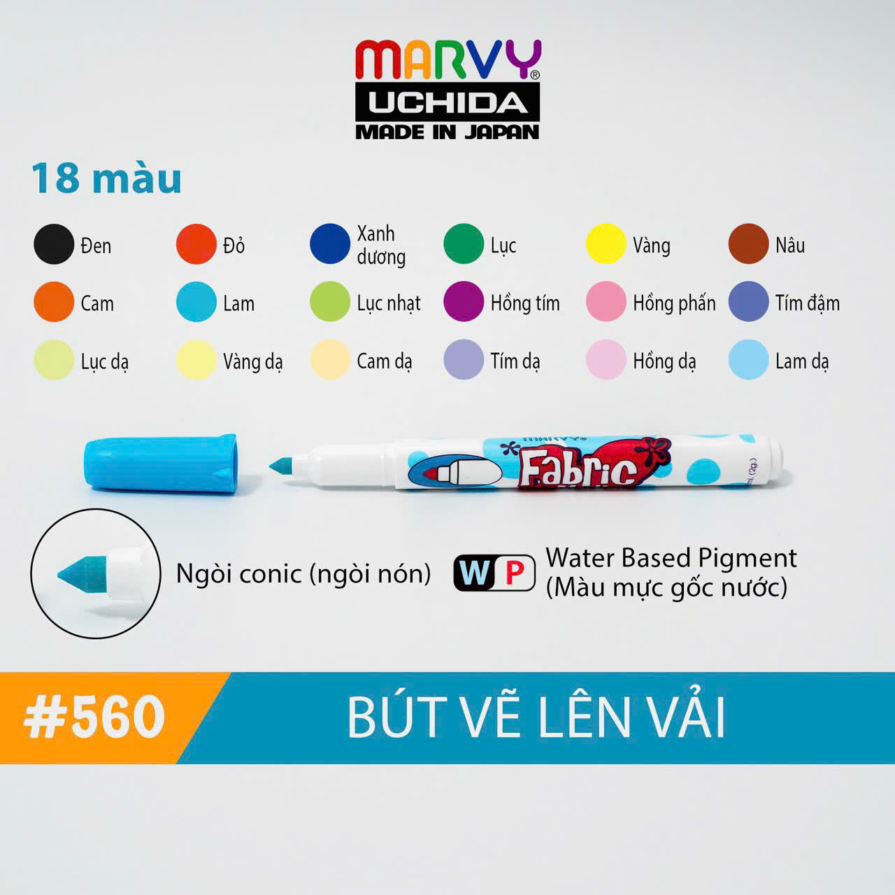 Bút Vẽ Vải Không Bay Màu Cho Bé Marvy Uchida 560 đầu nhọn