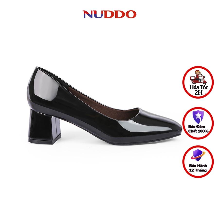Giày cao gót nữ công sở NUDDO gót vuông cao 5 phân mũi vuông da bóng cao cấp NUB03