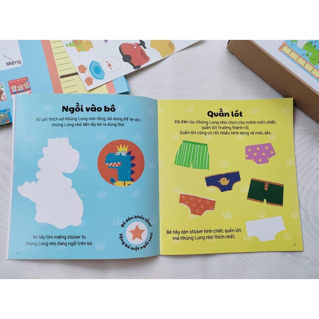 Hộp Sách - Ehon bóc dán - Khủng long nhỏ - Cái bô bỏ bỉm, bỏ bỉm!
