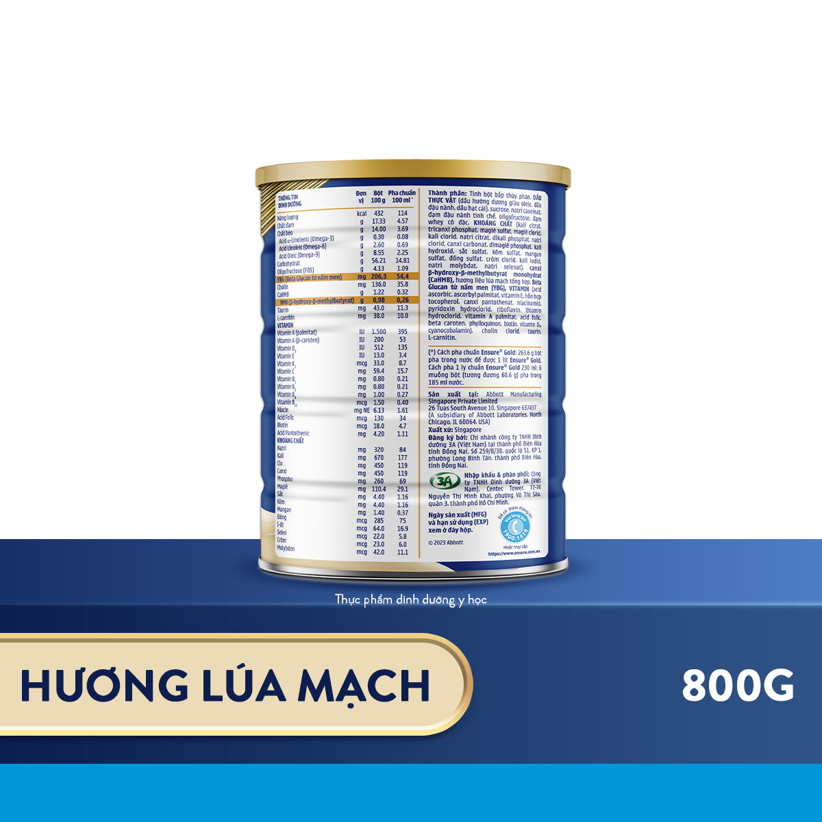 Thực phẩm dinh dưỡng y học Ensure Gold hương vani lúa mạch 800g/850g