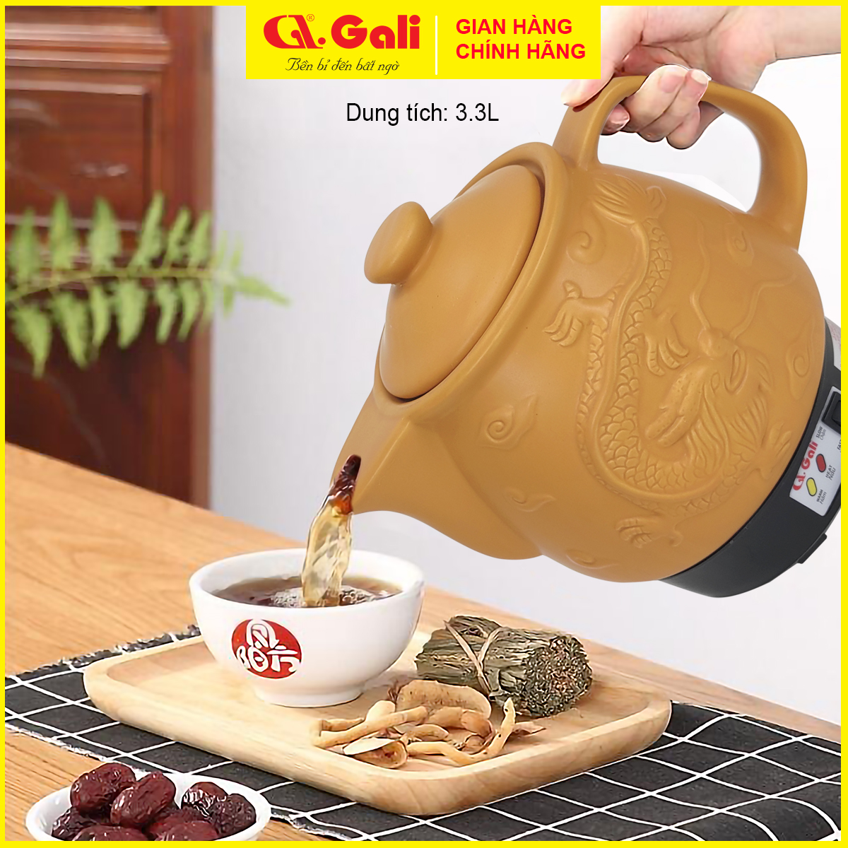 Bình nấu thuốc đa năng Gali GL-1802 dung tích 3.3 lít, sắc thuốc nam bắc, tiềm thực phẩm, canh dưỡng sinh, hàng chính hãng 100%, bảo hành 36 tháng Gali