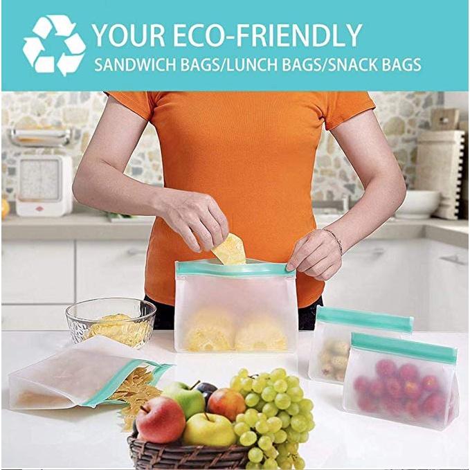 Reusable Slicone Food Storage Bags Easy Seal Ziplock Lunch Freezer Bag for Kid Fresh Food Containers Home Kitchen Organizer