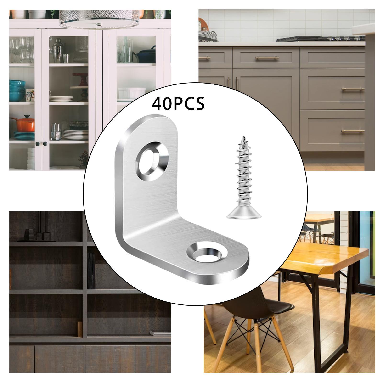 40PCS L Bracket Set, Corner Bracket, 90 Degree Right Angle Bracket with Screws, Metal L Brackets for Shelves Wood Furniture Cabinet Chair