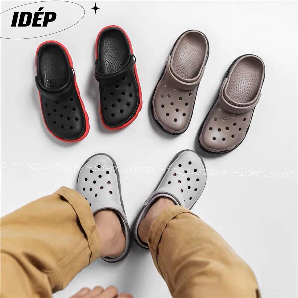 Dép sục Cross cá sấu ĐEN Xám unisex nam nữ siêu nhẹ đi mưa (Form nhỏ) IDEP SL013