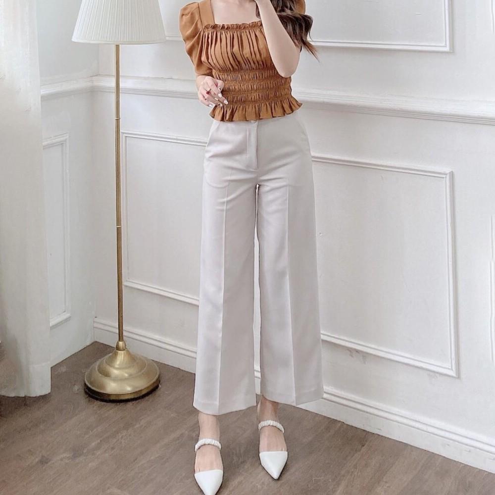 Quần ống rộng lưng cao công sở - quần âu cạp cao - 4 Màu: Đen, Trắng, Be, Xanh - Q1 - Hanlly Fashion Thời Trang Nữ