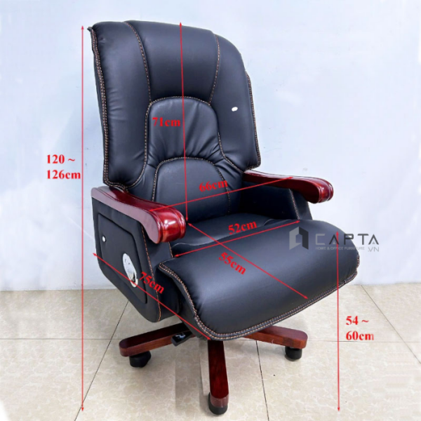 Ghế làm việc dành cho Giám đốc CD7158-P Nội thất Capta Ghế làm việc dành cho Sếp nệm pu màu nâu và đen tay ghế gỗ sơn pu bóng ngả lưng nghĩ trưa chân thép ốp gỗ xoay có pen tăng giảm độ cao